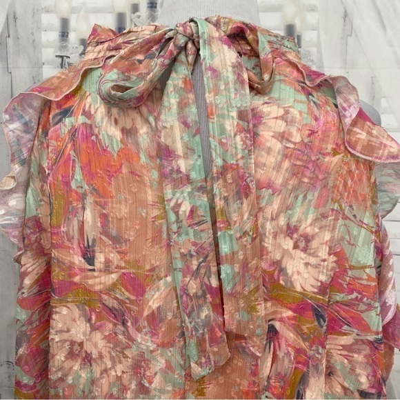 Alex Marie Plus Sz 24W Pink Teal Floral Halter Sleeveless Asymmetric Hem Easter - Picture 11 of 16